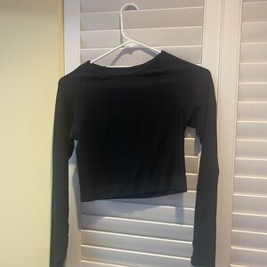 PINK Black Long Sleeve althetic Crop Top